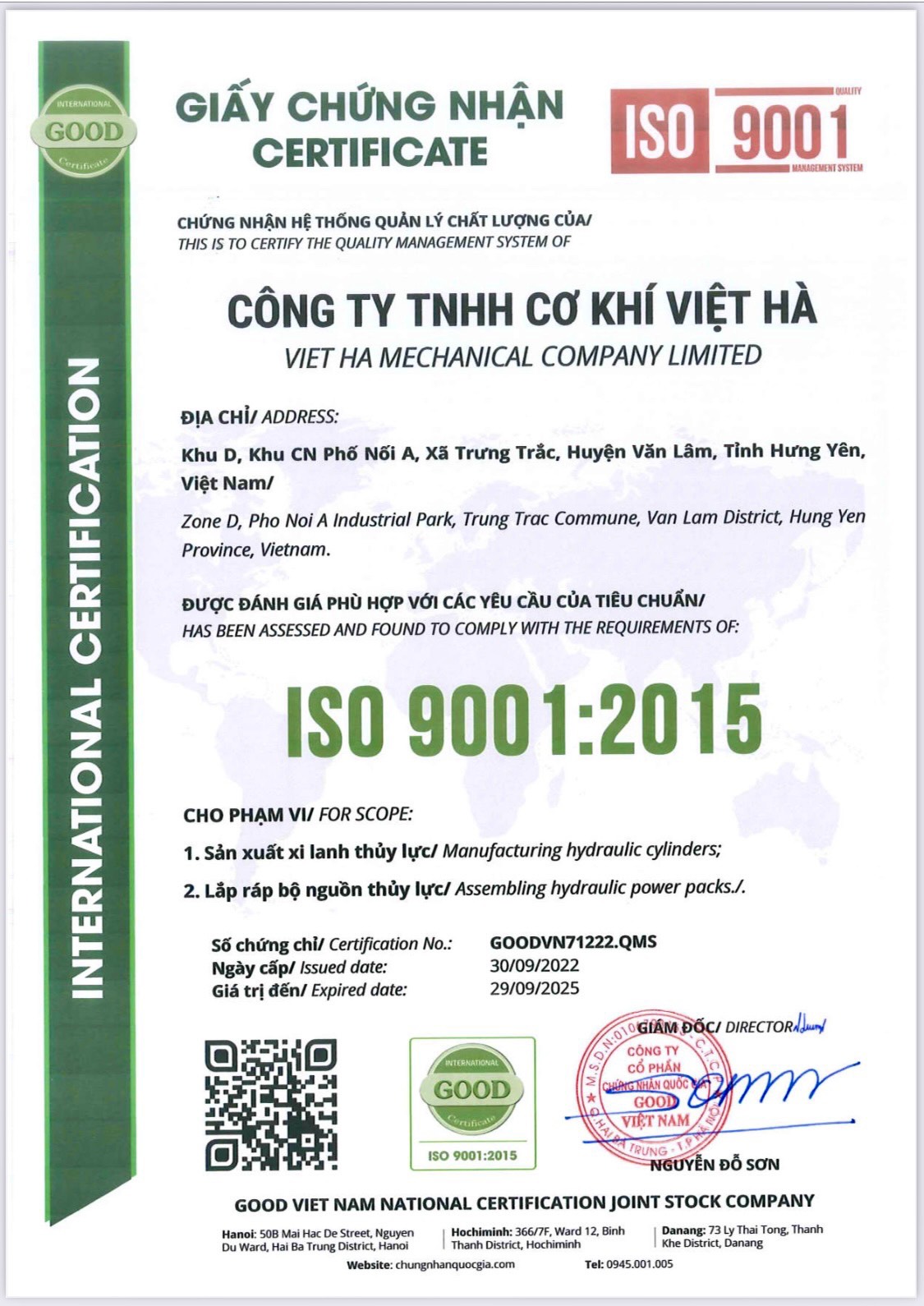 Việt Hà đạt được chứng nhận ISO 9001:2015 về quản lý chất lượng sản phẩm